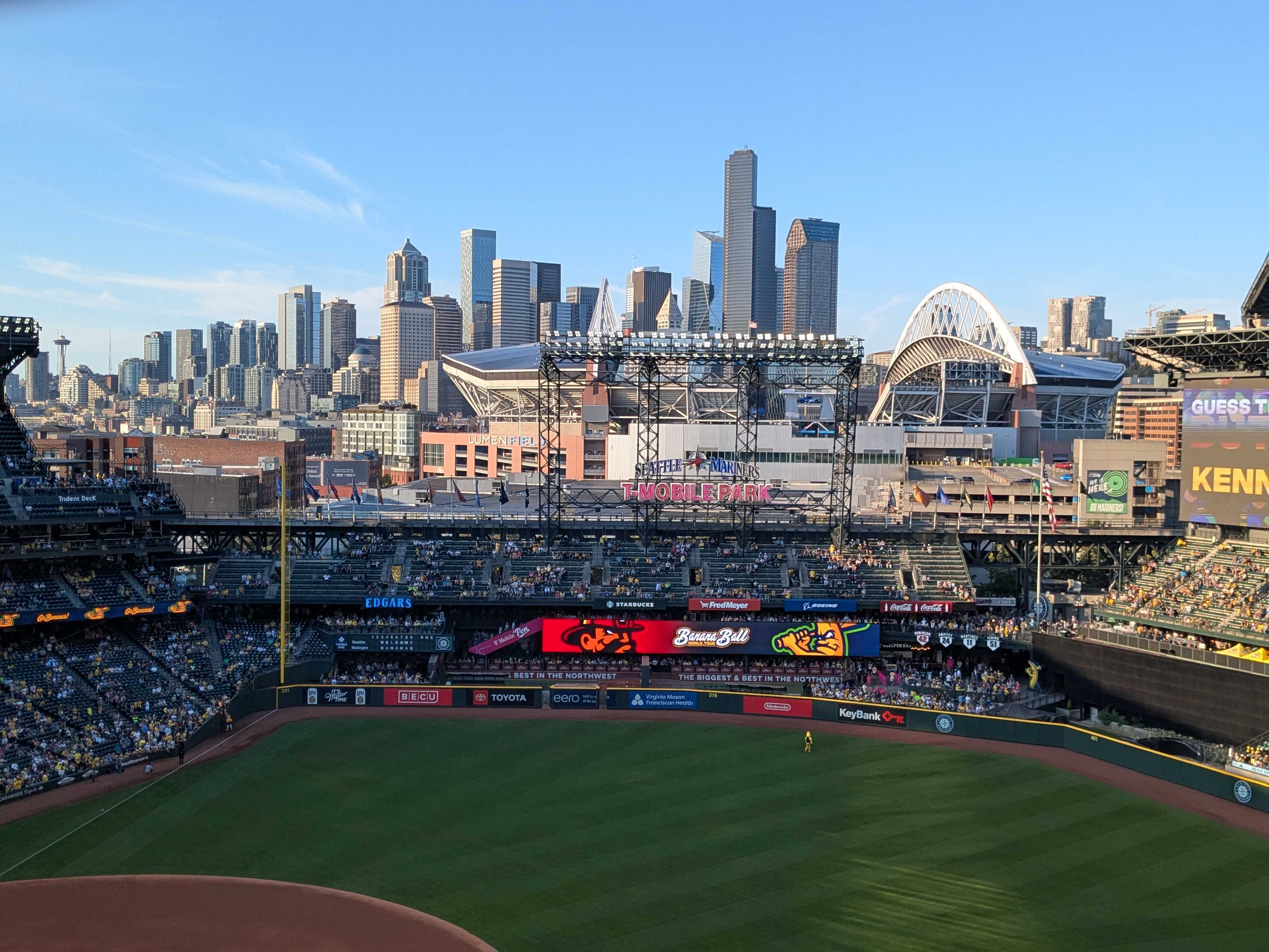 The best picture I've ever taken, it is the Seattle skyline including the Space Needle, taken from T-Mobile Park.